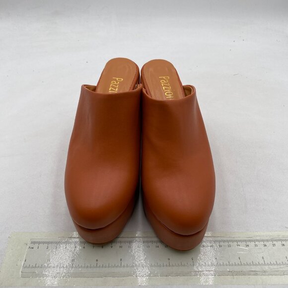 Pazzion Brown Thick Platform Round Toe Mules Clogs Slip On Chunky Heel Slipper - Picture 2 of 6